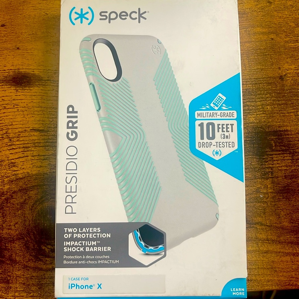 iPhone X case military grade drop protection 10 ft light green  and gray